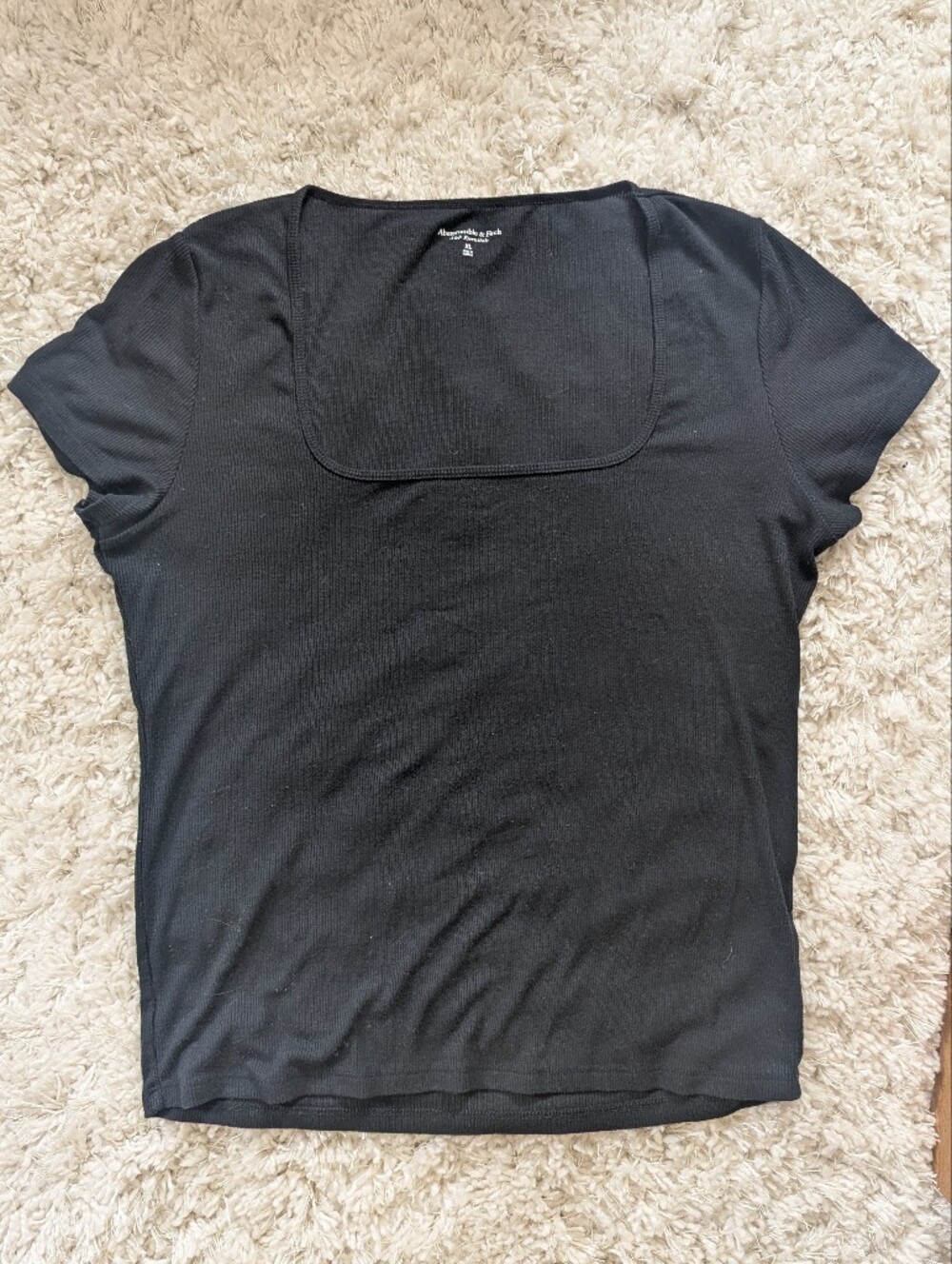 Abercrombie Squareneck Black Short-Sleeve Ribbed Shirt